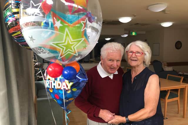 Jackie Brown with his wife, Margaret, as he celebrates his 84th birthday.