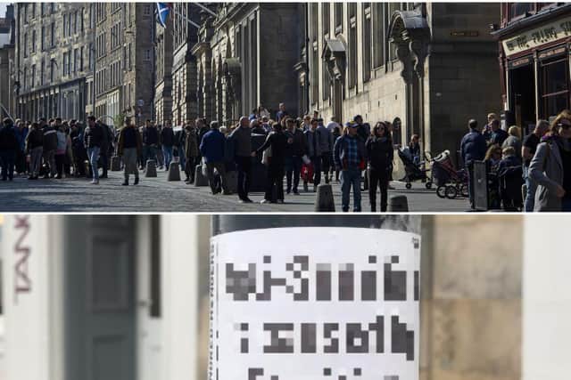 Stickers bearing an Anti-Semitic slogan were spotted in the roads around the Royal Mile by a woman who works in the area. Picture: Submitted