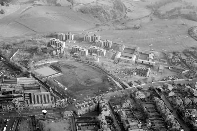An aerial view of the site in 1967 before the pool was built.