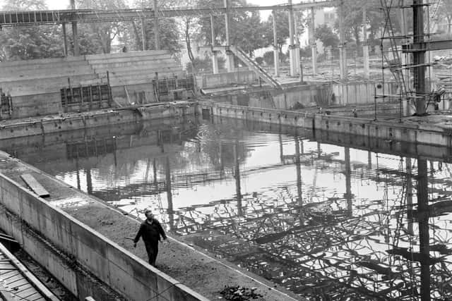 The Commonwealth Pool under construction in 1968.