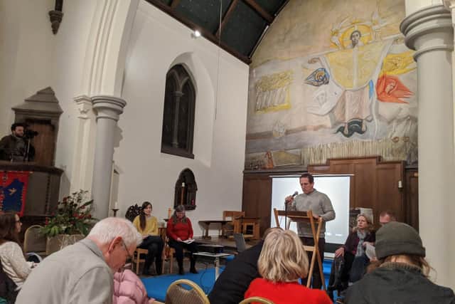 Mike Small speaks at a Citizen meeting (Photo: Conor Matchett)