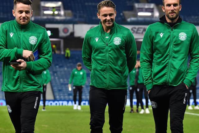 Marc McNulty and Christian Doidge - along with Scott Allan (centre) - prior to Wednesday's game with Rangers at Ibrox. Picture: SNS