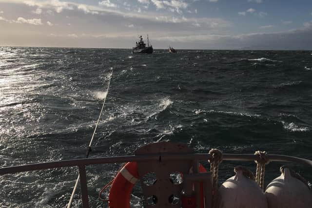 Dunbar and Anstruther RNLI worked together to rescue the stranded fishing boat.