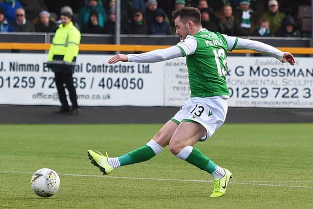 Marc McNulty completes his hat-trick against BSC Glasgow. Picture: SNS
