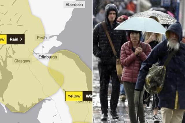 Edinburgh is wedged between two weather warnings on Friday. Pic: The Met Office.