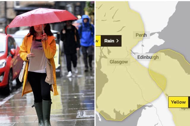 A yellow weather warning has been issued for some parts of the Lothians