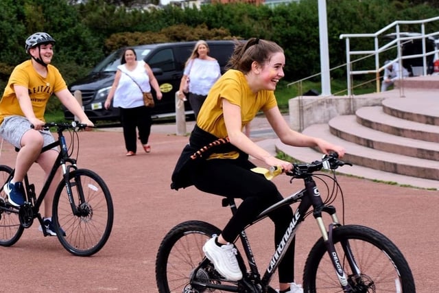 Team Reece cycle ride along Morecambe promenade. Pictured are Oscar and Suria having fun on their bikes.