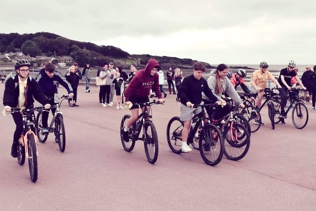Team Reece cycle ride along Morecambe promenade. Pictured are the children setting off from Sunny Slopes on the promenade to ride to Happy Mount Park.