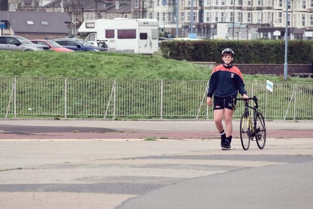 Team Reece cycle ride along Morecambe promenade. Pictured is one of the riders, Max, who got a puncture which was fixed by one of the children's granddads who had a spare inner tube to save the day.