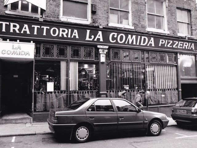 La Comida Trattoria Pizzeria on Mill Hill was just a short walk from Leeds City Station and City Square and quickly established itself as one of the city centre's top eating out spots. Pictured in November 1992.
