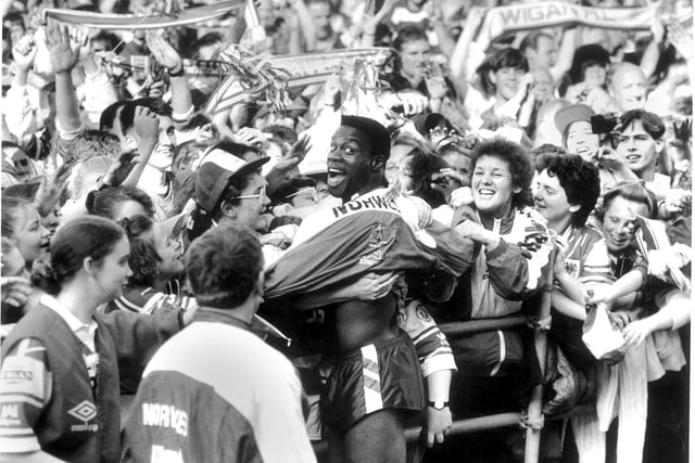 Winger Martin Offiah twice won the Lance Todd trophy with Wigan, in 1992 and 1994