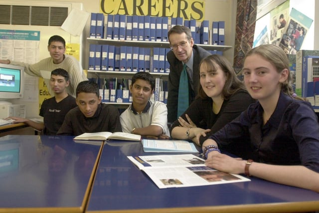 Head teacher Jon Hosegood with sixth form pupils at Primrose High  after it was named most improved school in Leeds.