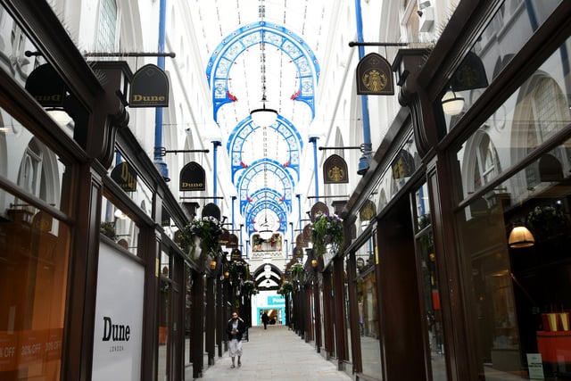 Only one man could be seen walking in Thornton's Arcade after non-essential shops were forced to close.