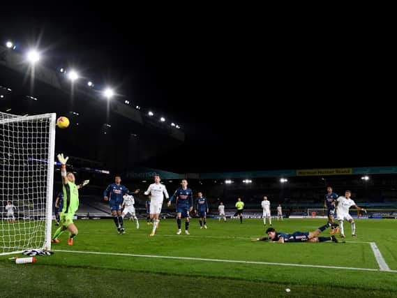 Leeds United were denied by the frame of the goal three times in Sunday's goalless draw against Arsenal at Elland Road. Photo by Michael Regan/Getty Images.
