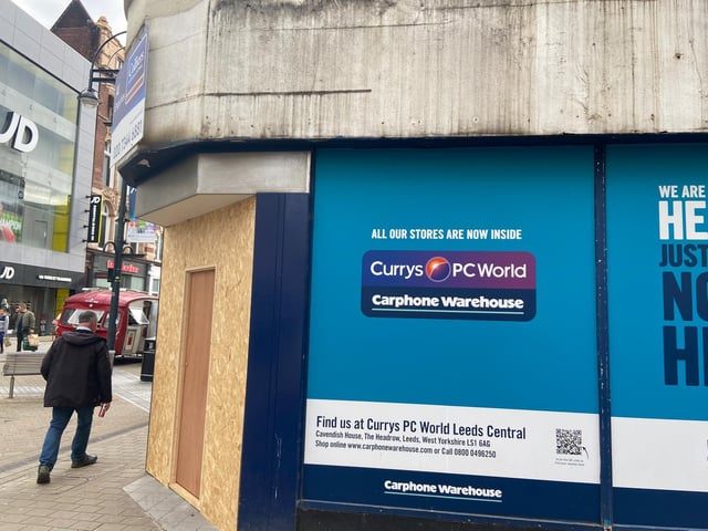 The Carphone Warehouse store in the corner of Commercial Street and Briggate is closed and up for sale. Customers can still access Carphone Warehouses within the Currys/PCWorld stores in Albion Street and Crown Point Shopping Centre.