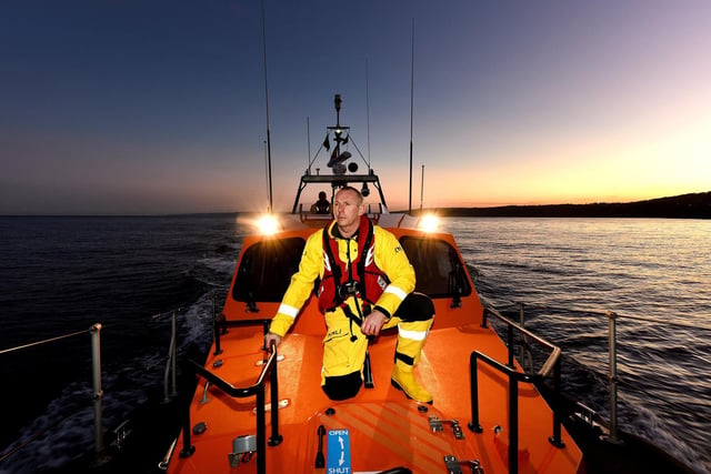 Mechanic Dave Horsley on Scarborough's offshore lifeboat during an exercise.