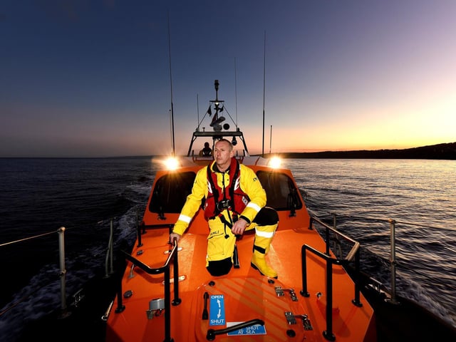 Mechanic Dave Horsley on Scarborough's offshore lifeboat during an exercise.