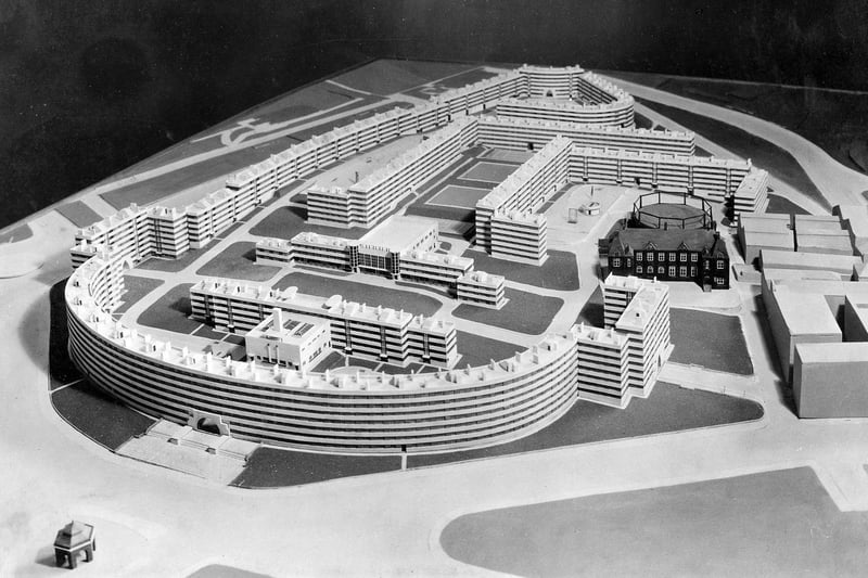 A model of Quarry Hill Flats, supplied to Leeds Council by Partridge's Models Ltd. London in Julky 1935. Director of Housing R.A.H. Livett and Rev. Charles Jenkinson had visited Europe to seek inspiration for the design of new housing.