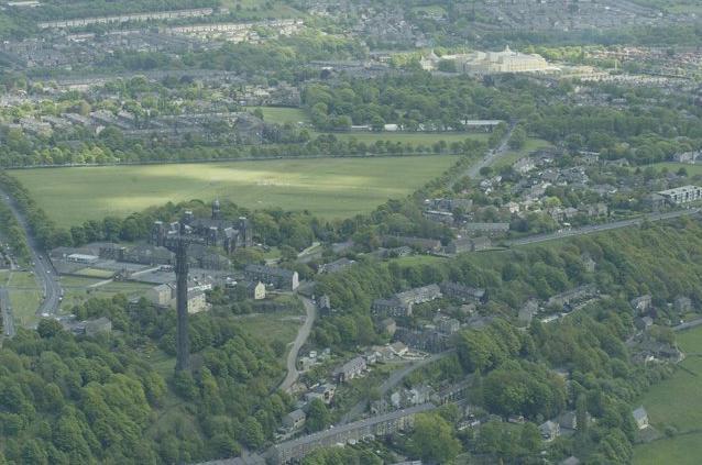 Views over Halifax with Wainhouse Tower and The Crossley Heath School back in 2003.