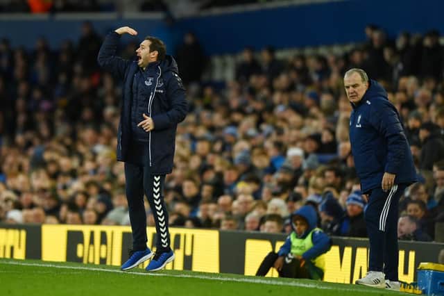 CONTRASTING FORTUNES: For Leeds United head coach Mareclo Bielsa, right, and new Everton boss Frank Lampard, left. Photo by Gareth Copley/Getty Images.