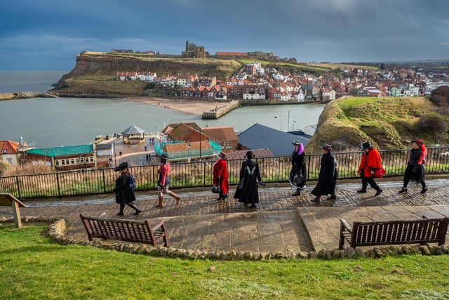 Steampunk fans on Whitby's West Cliff on Saturday.