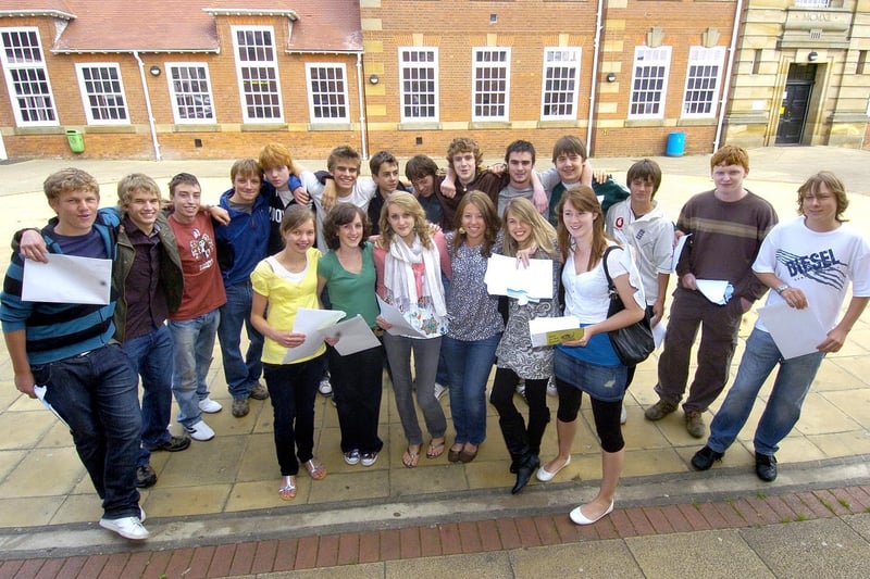 Whitby Community College students receiving their GCSE results.