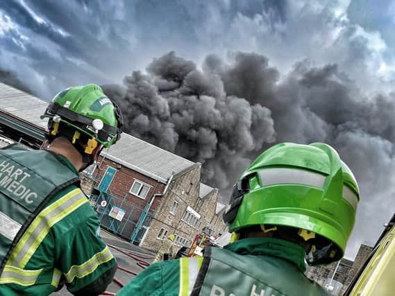 Emergency services deal with the fire in Savile Town