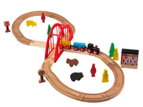 The Squirrel Play 35 Piece Wooden Train Set gives children the opportunity to create their own imaginary world with a figure-of-eight track, trees, animals, people and traffic signs - £10