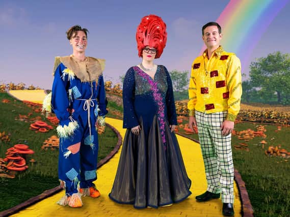 Jordan Conway as Scarecrow, Jenny Ryan as Glinda and Matt Baker as Wizard.