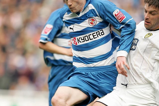 Reading's David Kitson tussles for possession with Paul Butler during the Championship clash Match between Reading and Leeds United in October 2005.