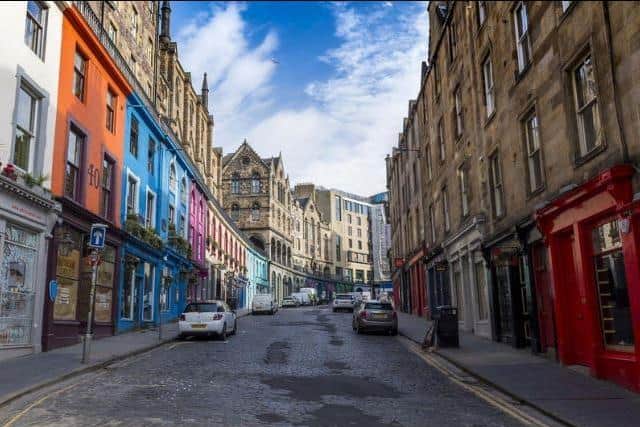 Edinburgh's famous Victoria Street deserted during lockdown