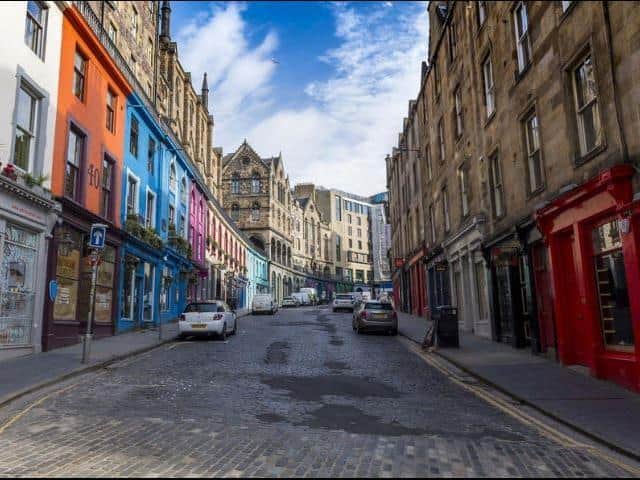 Edinburgh's famous Victoria Street deserted during lockdown