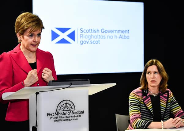 Nicola Sturgeon with Chief Medical Officer Dr Catherine Calderwood at a briefing on the coronavirus outbreak (Picture: Jeff J Mitchell/Getty Images)