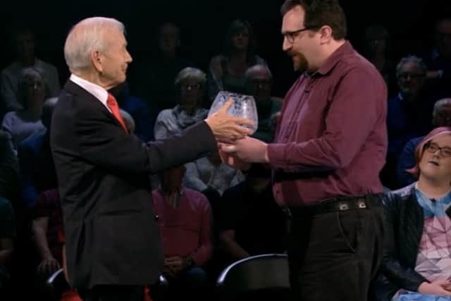 Mastermind winner Dave McBryan with presenter John Humphrys