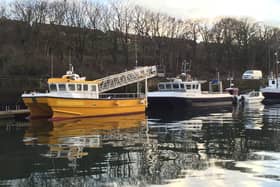 Sagittarius (left) and Oceanic moored in Eyemouth Harbour.