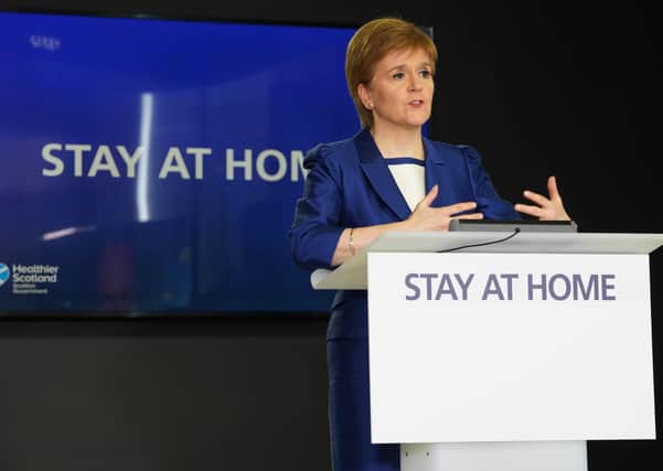 Nicola Sturgeon sticks to the 'stay at home' message at her Monday press briefing (Picture: Scottish Government/AFP via Getty)