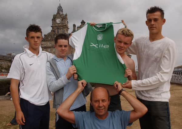 From left, Nick Weightman, Ross Chisholm, Ryan Pow and Steven Fletcher during a photocall for a Hibs Under-17s strip back in 2003.