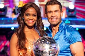 Kelvin Fletcher with Oti Mabuse after the actor won the Glitterball trophy during last year's live Strictly Come Dancing Final .