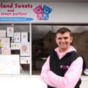 Former Penicuik Hunter Fraser Howie at his new Pentland Sweets shop on John Street, which opened on Monday.