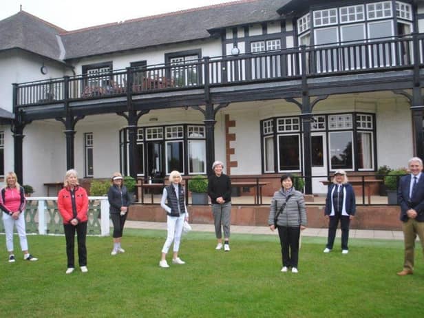 Seven of the new lady members at Royal Burgess Golfing Society were welcomed at the Barnton club today by captain Bill Mattocks. Picture: Royal Burgess GS