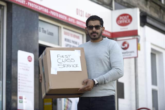 Pic Lisa Ferguson 25/05/2020

Asif Bashir owner of The Paper Rock , and Loanhead Post Office has been voted best post office in Scotland