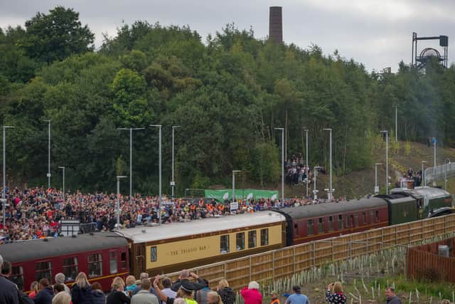Crowds gathered at Newtongrange Train Station to greet the Queen when she opened the line in 2015.