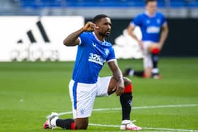Rangers forward Jermain Defoe takes the knee before the friendly match against Nice. Picture: SNS