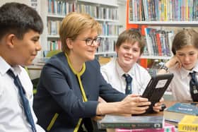 First Minister Nicola Sturgeon with Portobello High School students (Picture: Alastair Watson)