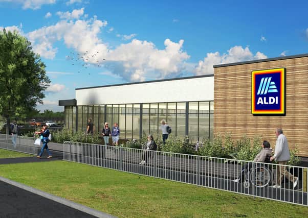 An artist's impression of the proposed new Aldi store at Thornybank Industrial Estate in Dalkeith.