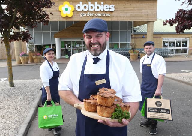 Dobbies - Walter Smith Butchers 1 SA  :Walter Smith Butchers opens at Dobbies Garden Centre, Lasswade, Edinburgh(L-R) Hayley Mabon, Manager Ewan Cowe and James Whitman. Picture by Stewart Attwood.