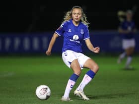 Claire Emslie of Everton Women during the Barclays FA Women's Super League match between Everton Women and Reading Women at Walton Hall Park on November 14, 2020 in Liverpool. (Photo by Alex Livesey/Getty Images)