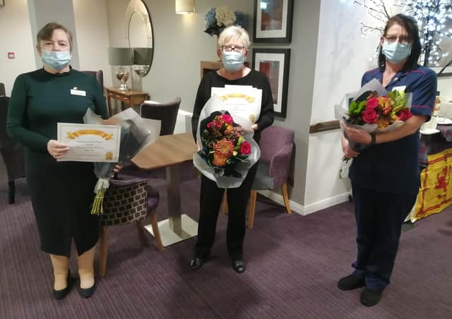 Left to right :Frances Thomas 20 years' service, Eleanor Wilson 10  years’ service and Gail Clapperton 20 years' service.