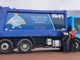 Euan Kennedy from Stobhill Primary and his teacher Donna Hanley see his artwork on the side of the NWH Group truck