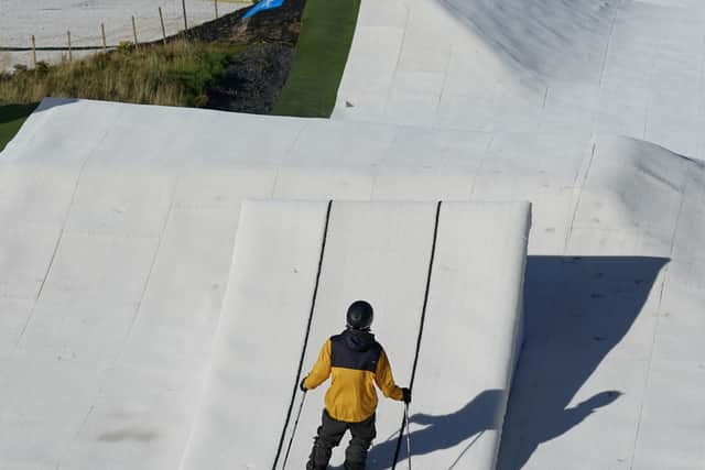 Freestyle skiers including Olympian Murray Buchan try out Destination Hillend's new funslope.